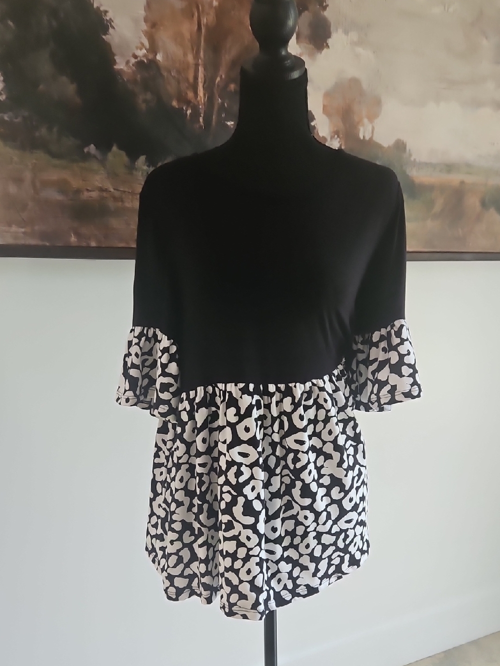 ADARA Black and White Peplum Top - Women's Size M